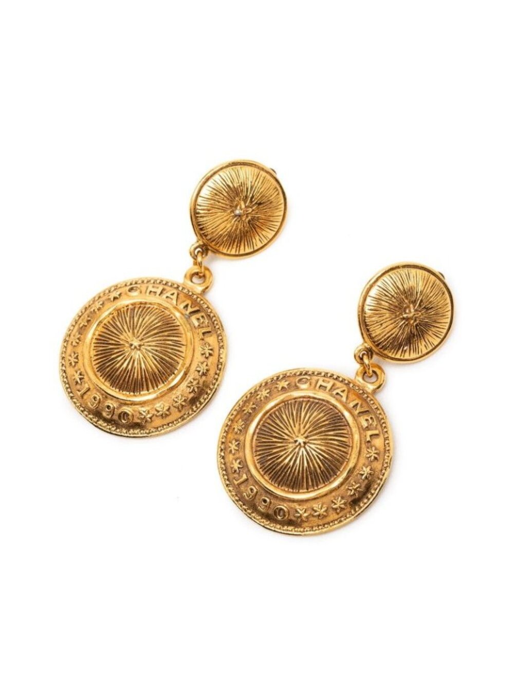 Chanel Logo Vintage Earrings Gold Plated